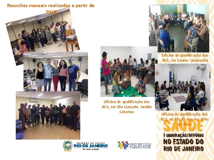 Reuniões mensais realizadas a partir de 2018 Oficina de qualificação dos ACS, em Caxias-