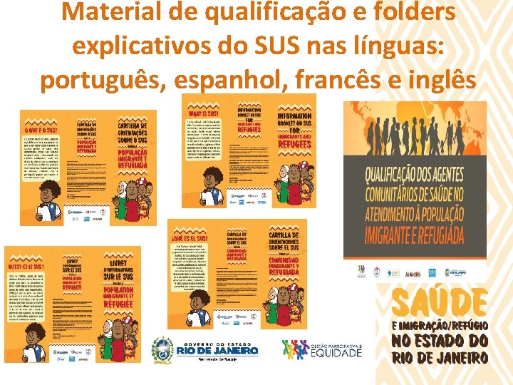 Material de qualificação e folders explicativos do SUS nas línguas: português, espanhol, francês e