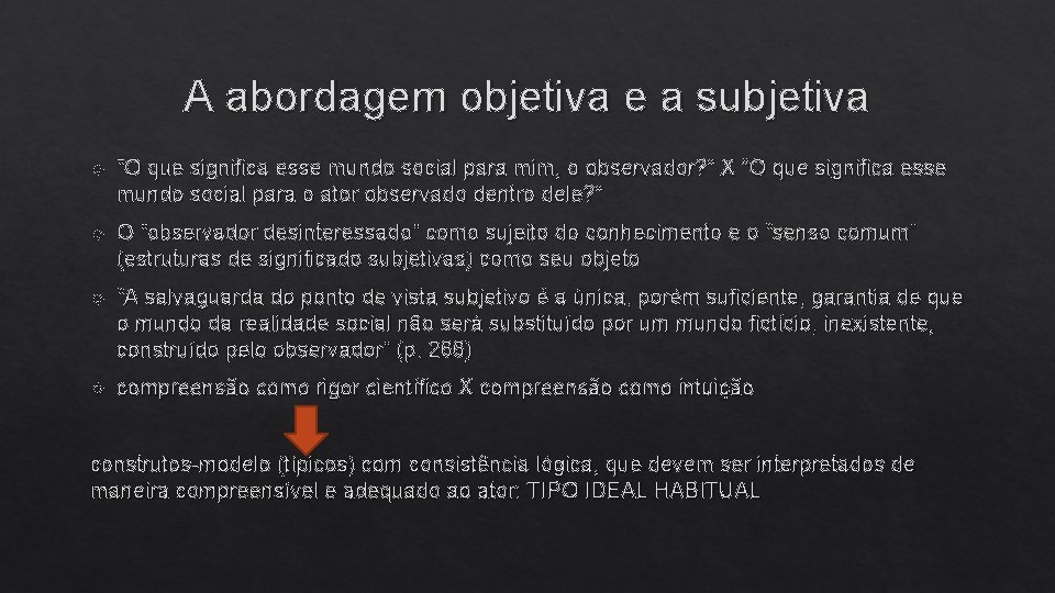 A abordagem objetiva e a subjetiva “O que significa esse mundo social para mim,