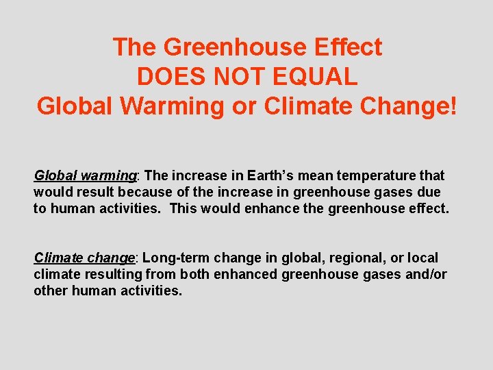 The Greenhouse Effect DOES NOT EQUAL Global Warming or Climate Change! Global warming: The