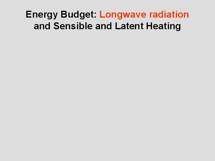 Energy Budget: Longwave radiation and Sensible and Latent Heating 