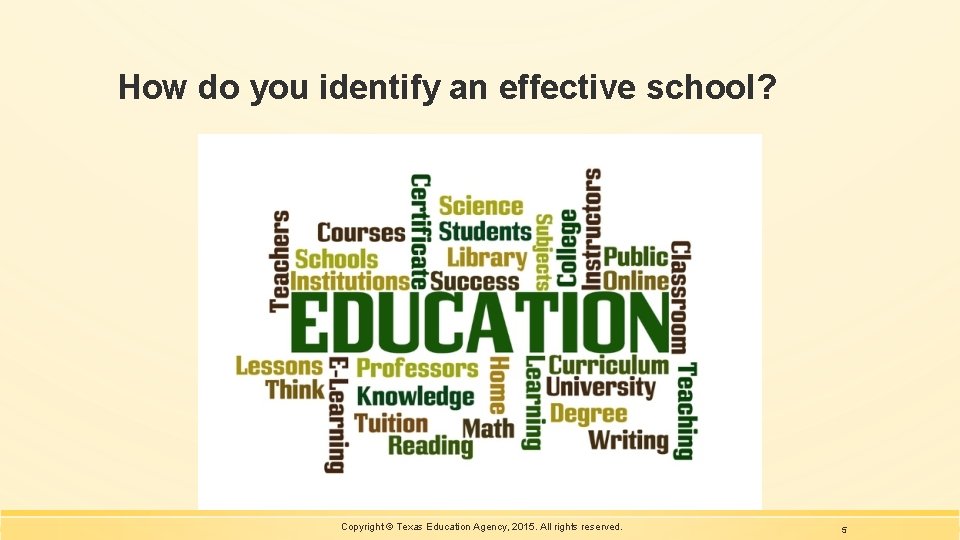 How do you identify an effective school? Copyright © Texas Education Agency, 2015. All