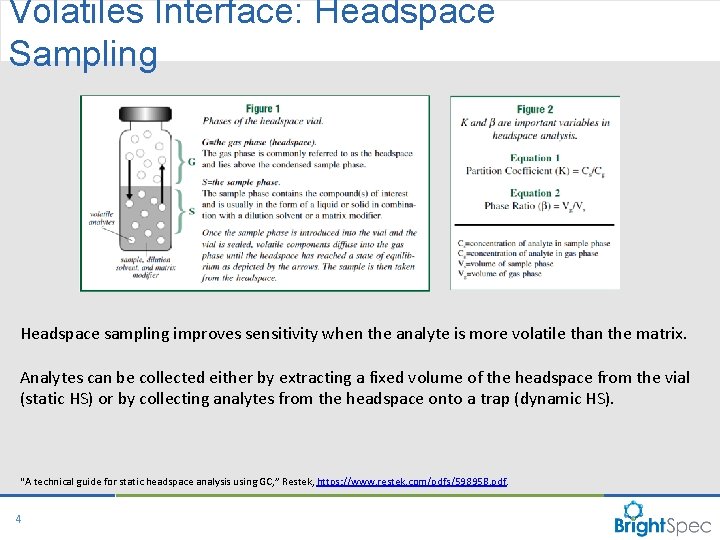 Volatiles Interface: Headspace Sampling Headspace sampling improves sensitivity when the analyte is more volatile Volatiles Interface: Headspace Sampling Headspace sampling improves sensitivity when the analyte is more volatile