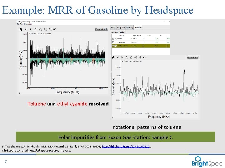 Example: MRR of Gasoline by Headspace Toluene and ethyl cyanide resolved rotational patterns of Example: MRR of Gasoline by Headspace Toluene and ethyl cyanide resolved rotational patterns of