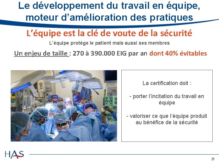 Le développement du travail en équipe, moteur d’amélioration des pratiques L’équipe est la clé Le développement du travail en équipe, moteur d’amélioration des pratiques L’équipe est la clé