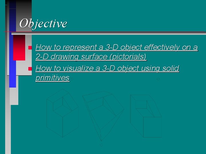 Objective n n How to represent a 3 -D object effectively on a 2