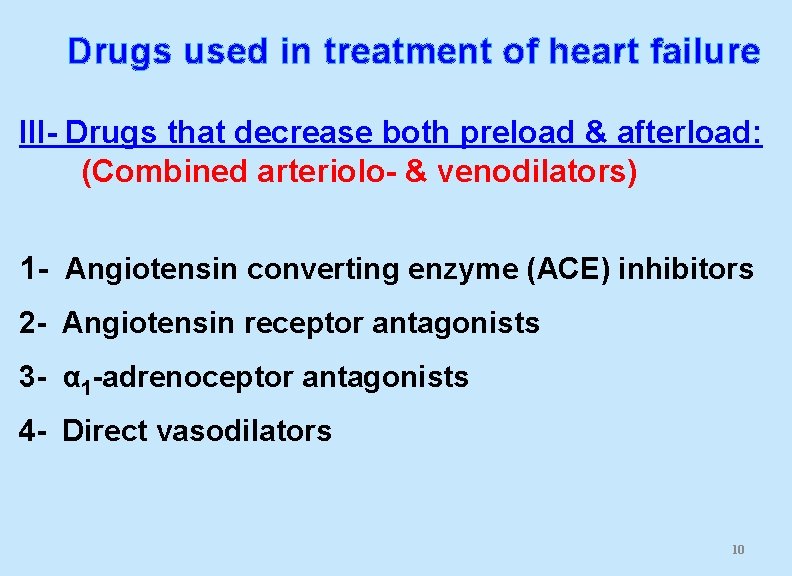  Drugs used in treatment of heart failure III- Drugs that decrease both preload