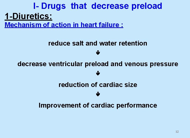 I- Drugs that decrease preload 1 -Diuretics: Mechanism of action in heart failure :