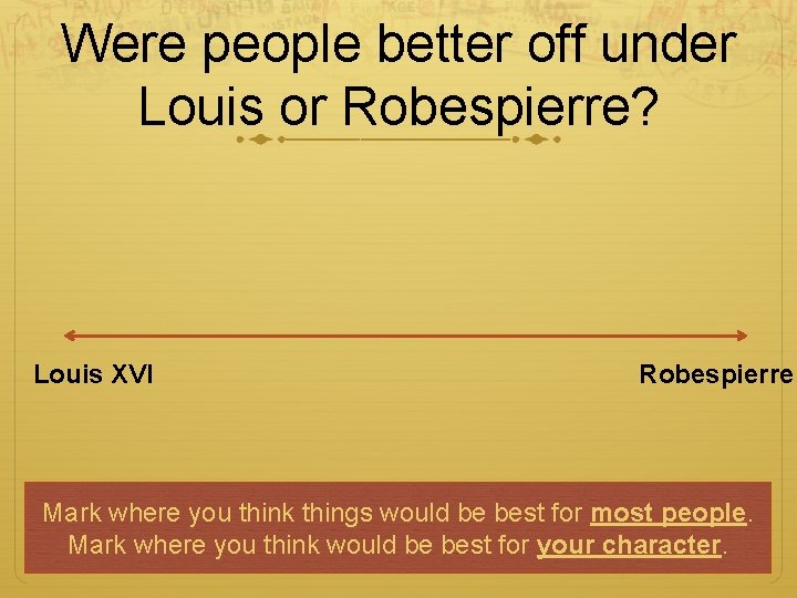 Were people better off under Louis or Robespierre? Louis XVI Robespierre Mark where you