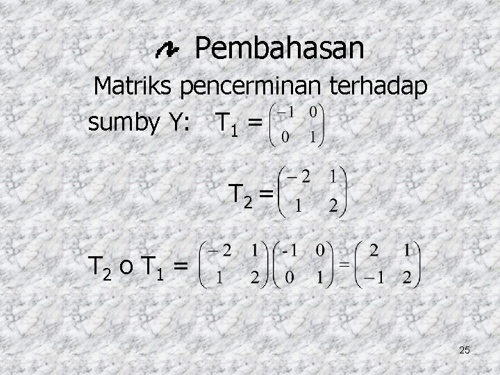 Pembahasan Matriks pencerminan terhadap sumby Y: T 1 = T 2 o T 1