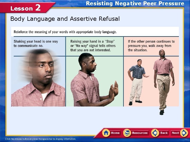 Lesson 2 Resisting Negative Peer Pressure Body Language and Assertive Refusal 