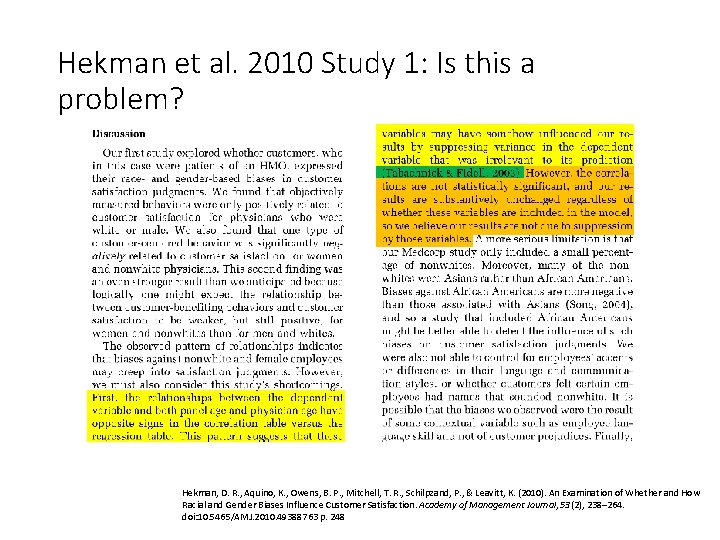 Hekman et al. 2010 Study 1: Is this a problem? Hekman, D. R. ,