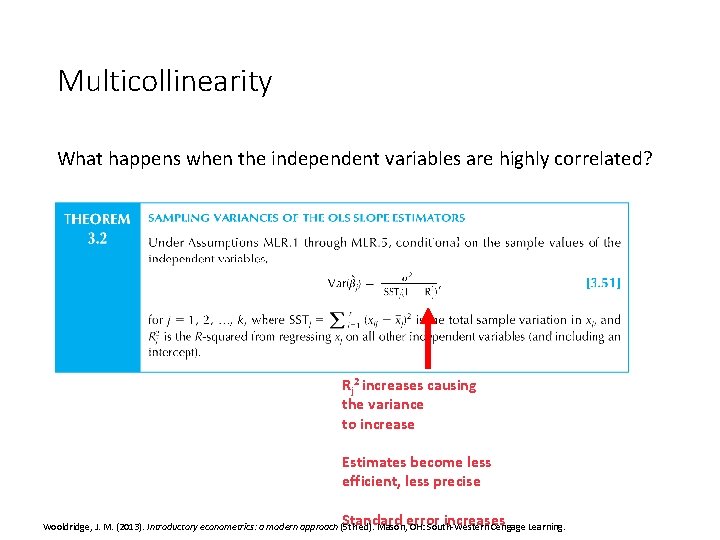 Multicollinearity What happens when the independent variables are highly correlated? Rj 2 increases causing