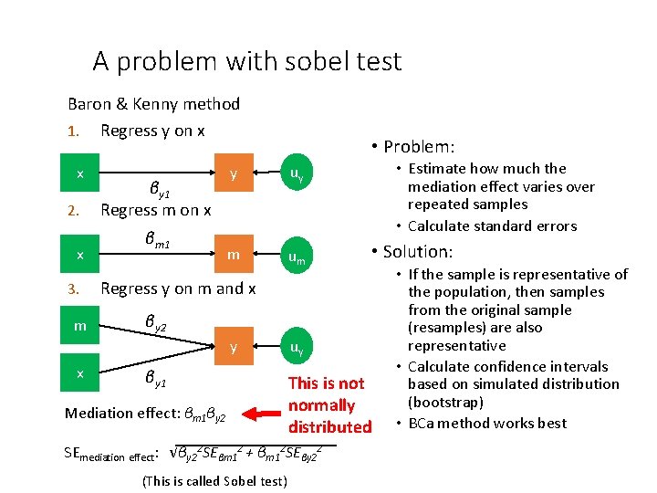 A problem with sobel test Baron & Kenny method 1. Regress y on x