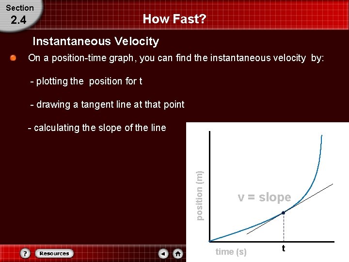 Section 2. 4 How Fast? Instantaneous Velocity On a position-time graph, you can find