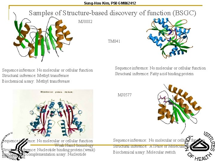 Sung-Hou Kim, P 50 GM 062412 Samples of Structure-based discovery of function (BSGC) MJ