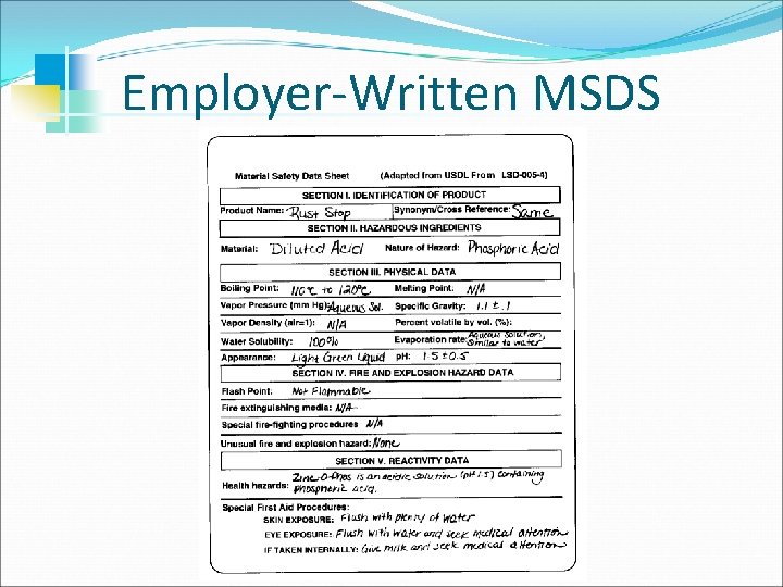 Employer-Written MSDS 