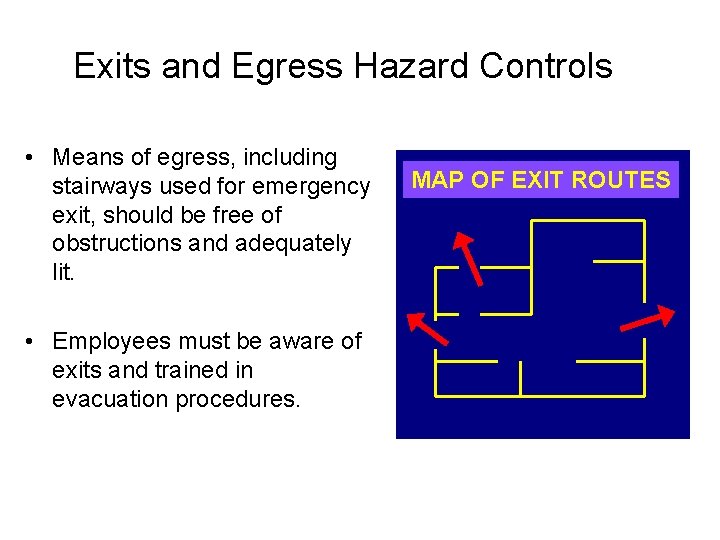 Exits and Egress Hazard Controls • Means of egress, including stairways used for emergency