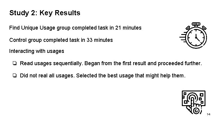 Study 2: Key Results Find Unique Usage group completed task in 21 minutes Control