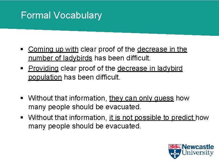 Formal Vocabulary § Coming up with clear proof of the decrease in the number