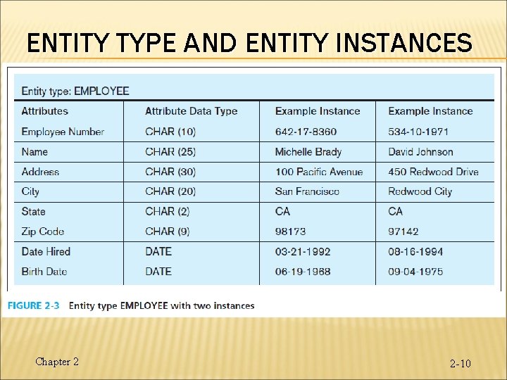 ENTITY TYPE AND ENTITY INSTANCES Chapter 2 2 -10 