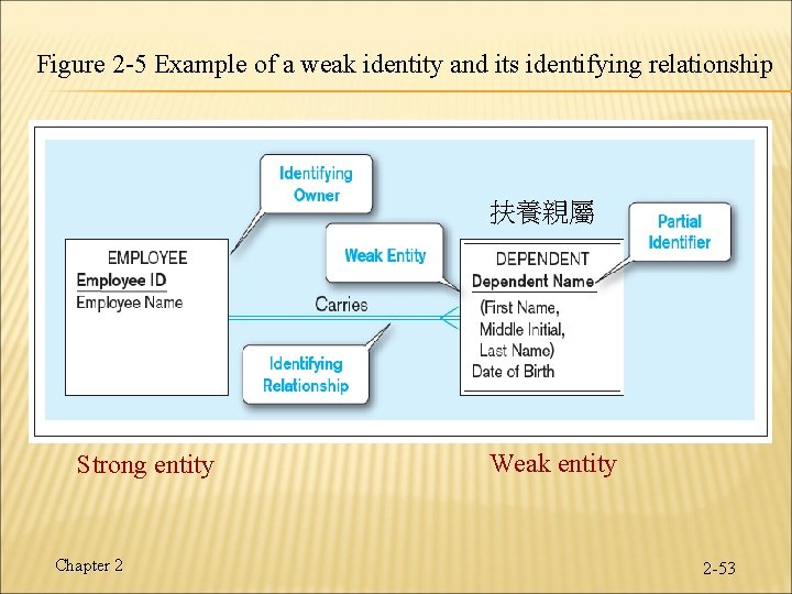 Figure 2 -5 Example of a weak identity and its identifying relationship 扶養親屬 Strong