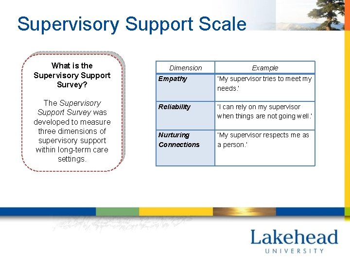 Supervisory Support Scale What is the Supervisory Support Survey? The Supervisory Support Survey was