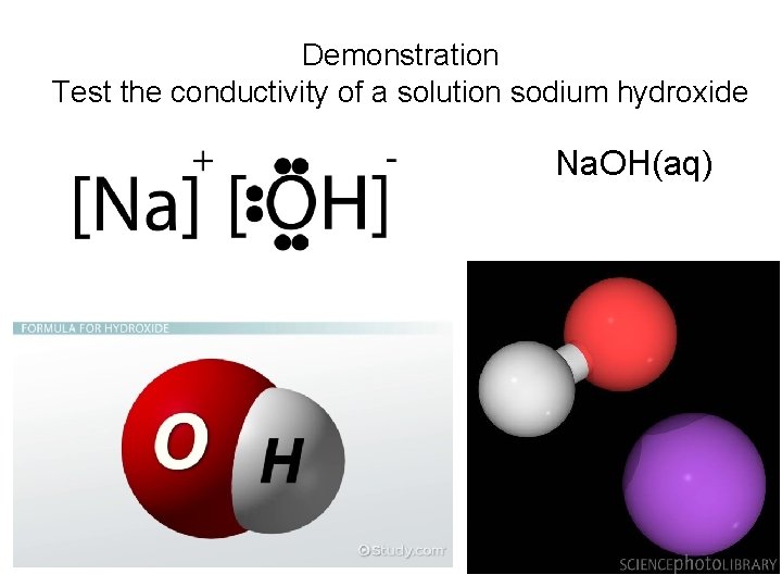 Demonstration Test the conductivity of a solution sodium hydroxide Na. OH(aq) 