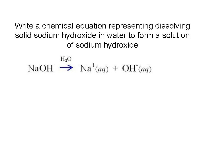 Write a chemical equation representing dissolving solid sodium hydroxide in water to form a