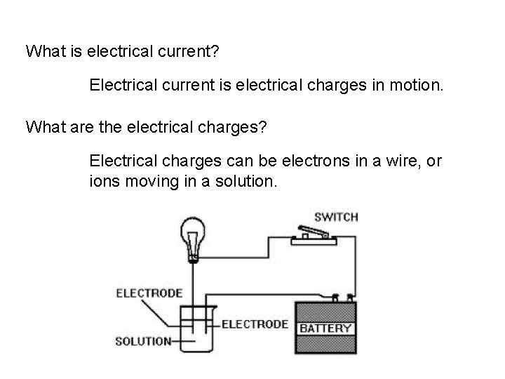 What is electrical current? Electrical current is electrical charges in motion. What are the