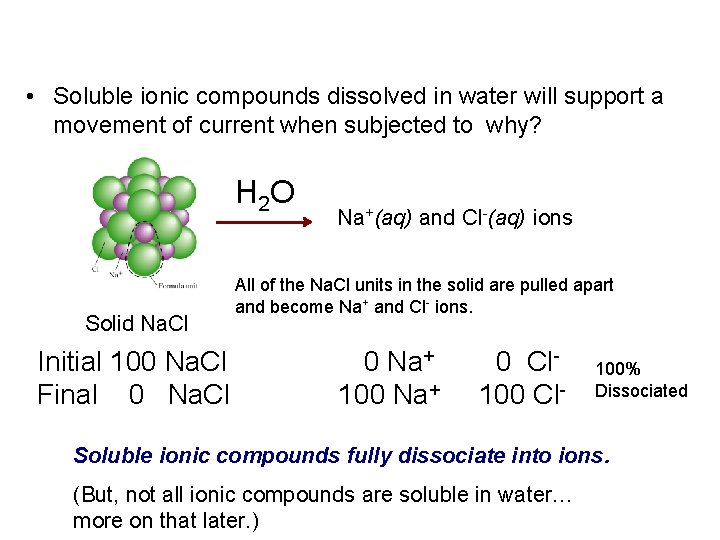  • Soluble ionic compounds dissolved in water will support a movement of current