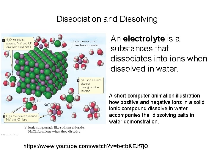 Dissociation and Dissolving An electrolyte is a substances that dissociates into ions when dissolved