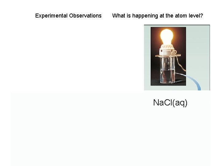 Experimental Observations What is happening at the atom level? Na. Cl(aq) 