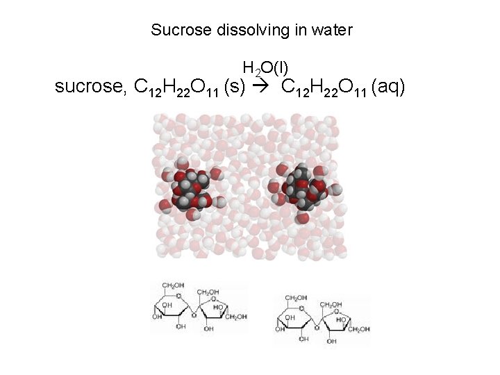 Sucrose dissolving in water H 2 O(l) sucrose, C 12 H 22 O 11