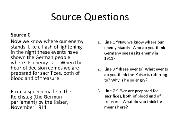 Source Questions Source C Now we know where our enemy stands. Like a flash