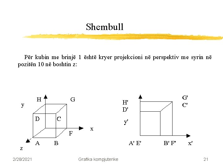Shembull Për kubin me brinjë 1 është kryer projekcioni në perspektiv me syrin në Shembull Për kubin me brinjë 1 është kryer projekcioni në perspektiv me syrin në