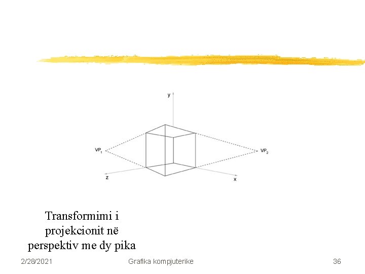 Transformimi i projekcionit në perspektiv me dy pika 2/28/2021 Grafika kompjuterike 36 Transformimi i projekcionit në perspektiv me dy pika 2/28/2021 Grafika kompjuterike 36