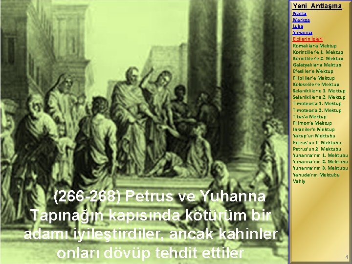 Yeni Antlaşma Matta Markos Luka Yuhanna Elçilerin İşleri Romalılar’a Mektup Korintliler’e 1. Mektup Korintliler’e