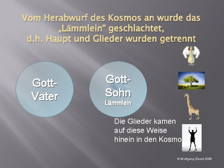 Vom Herabwurf des Kosmos an wurde das „Lämmlein“ geschlachtet, d. h. Haupt und Glieder