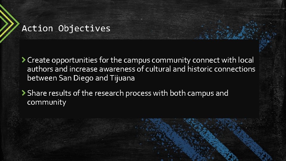 Action Objectives Create opportunities for the campus community connect with local authors and increase