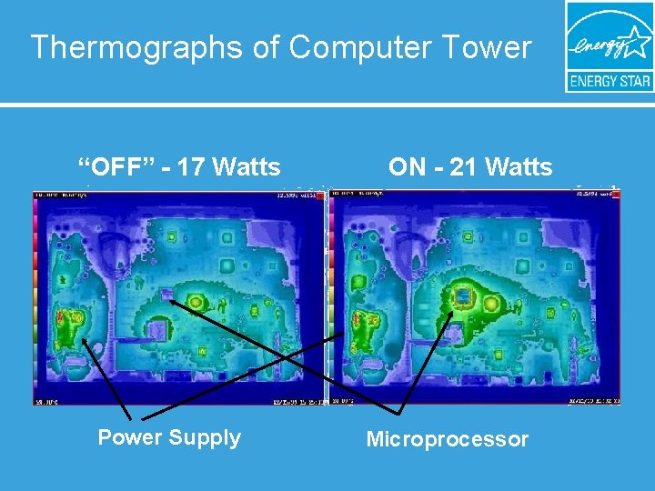 Thermographs of Computer Tower “OFF” - 17 Watts Power Supply ON - 21 Watts