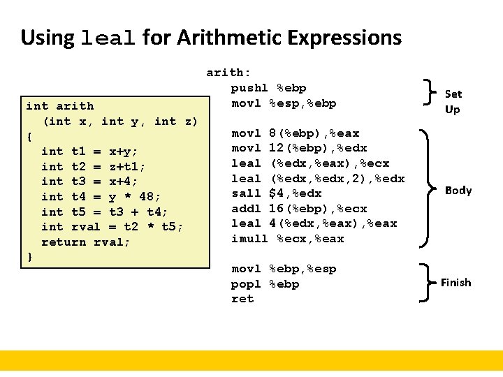 Using leal for Arithmetic Expressions int arith (int x, int y, int z) {