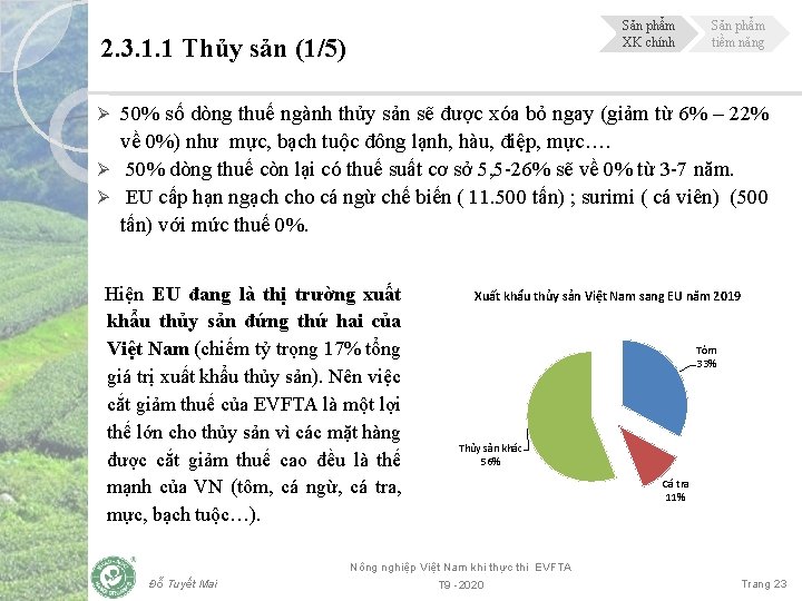 Sản phẩm XK chính 2. 3. 1. 1 Thủy sản (1/5) Sản phẩm tiềm