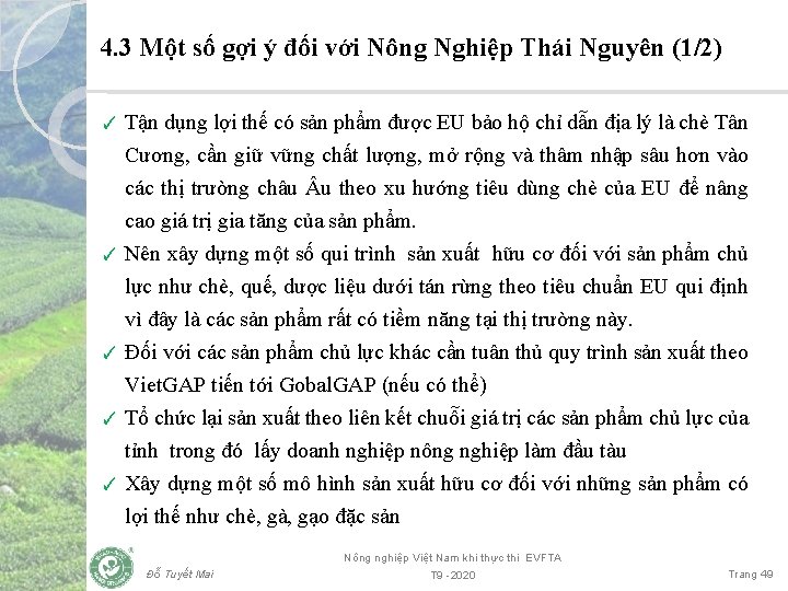 4. 3 Một số gợi ý đối với Nông Nghiệp Thái Nguyên (1/2) Tận