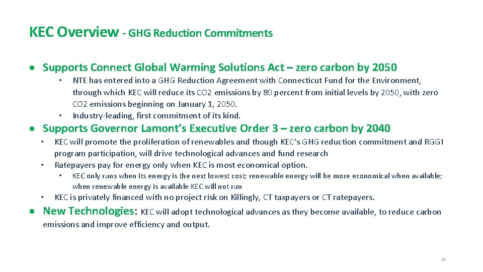 KEC Overview - GHG Reduction Commitments Supports Connect Global Warming Solutions Act – zero