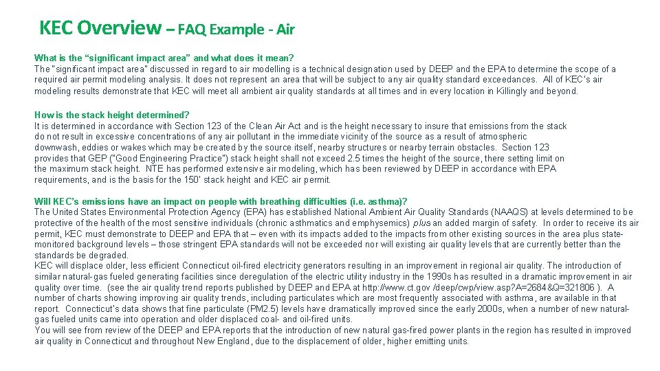 KEC Overview – FAQ Example - Air What is the “significant impact area” and