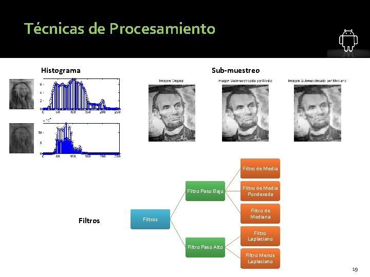 Técnicas de Procesamiento Histograma Sub-muestreo Filtro de Media Filtro Paso Bajo Filtros Filtro de