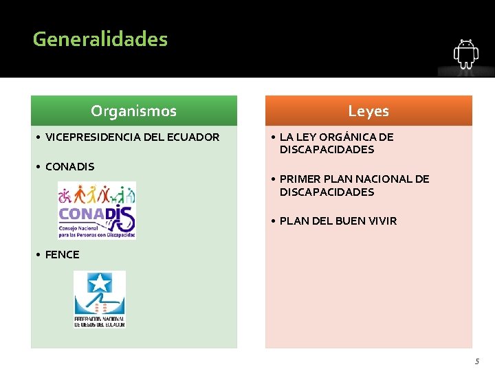 Generalidades Organismos • VICEPRESIDENCIA DEL ECUADOR • CONADIS Leyes • LA LEY ORGÁNICA DE