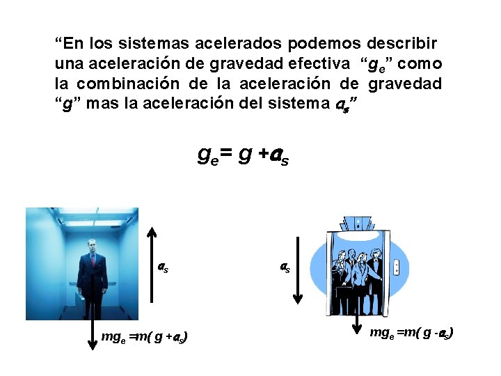 “En los sistemas acelerados podemos describir una aceleración de gravedad efectiva “ge” como la