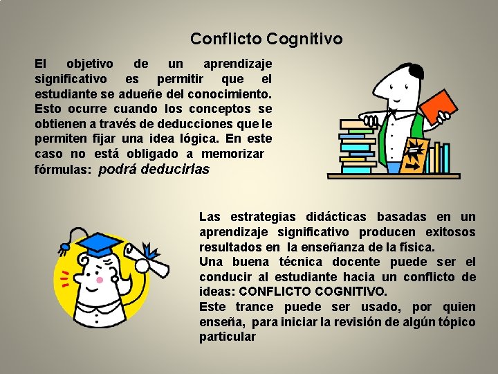 Conflicto Cognitivo El objetivo de un aprendizaje significativo es permitir que el estudiante se